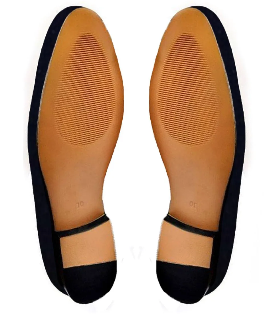 Flat Feet Shoes - Blue Velvet Cavalry Embroidered Loafers with Arch Support