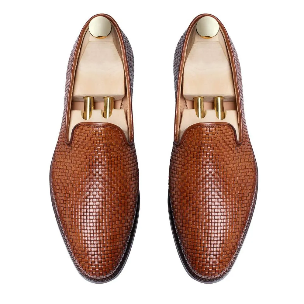 Flat Feet Shoes - Tan Braided Leather Forst Loafers with Arch Support