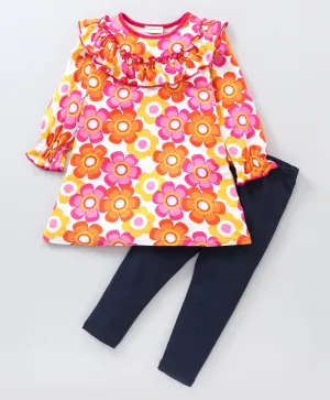 Floral Neck Frill Top Leggings Set