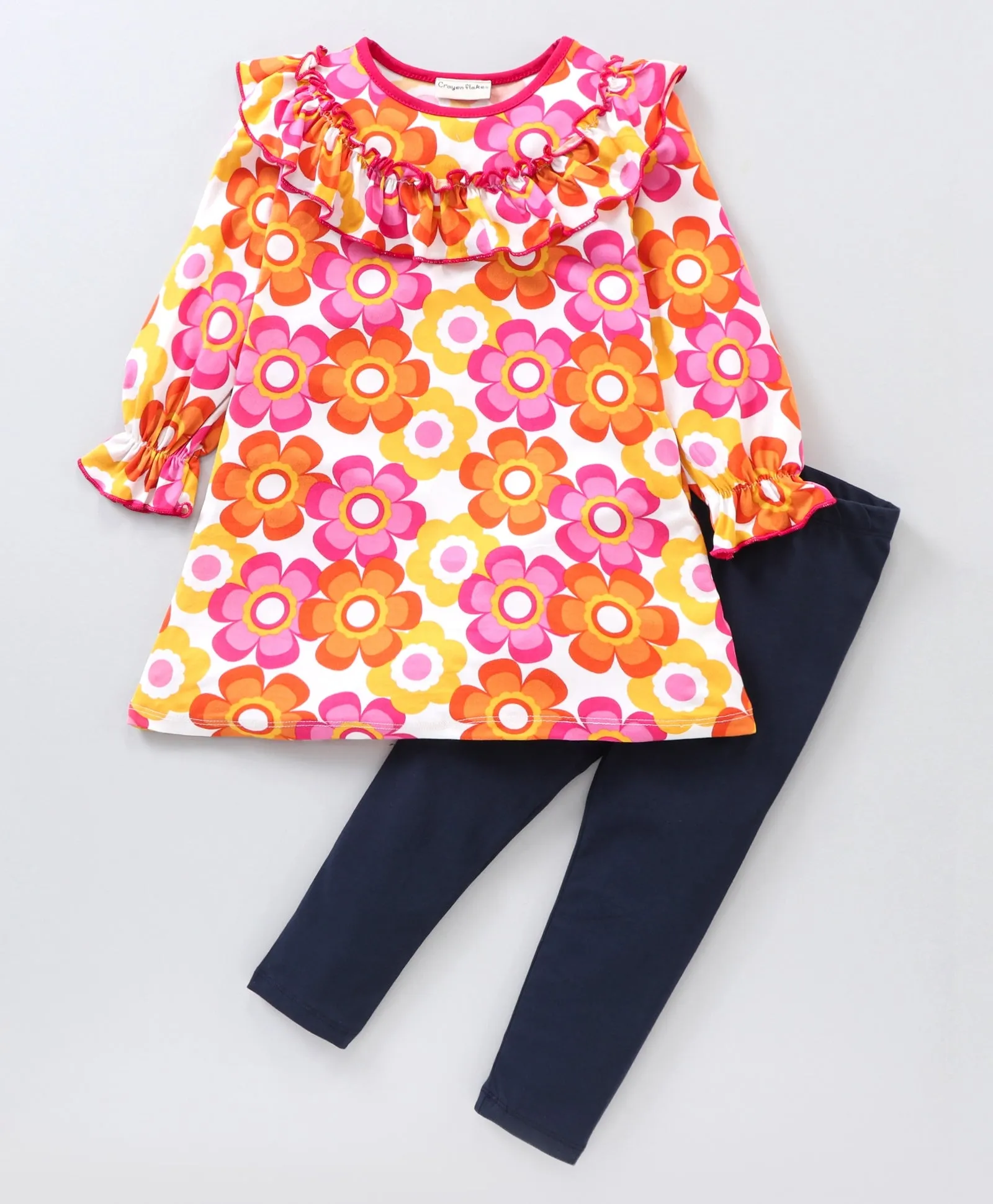 Floral Neck Frill Top Leggings Set