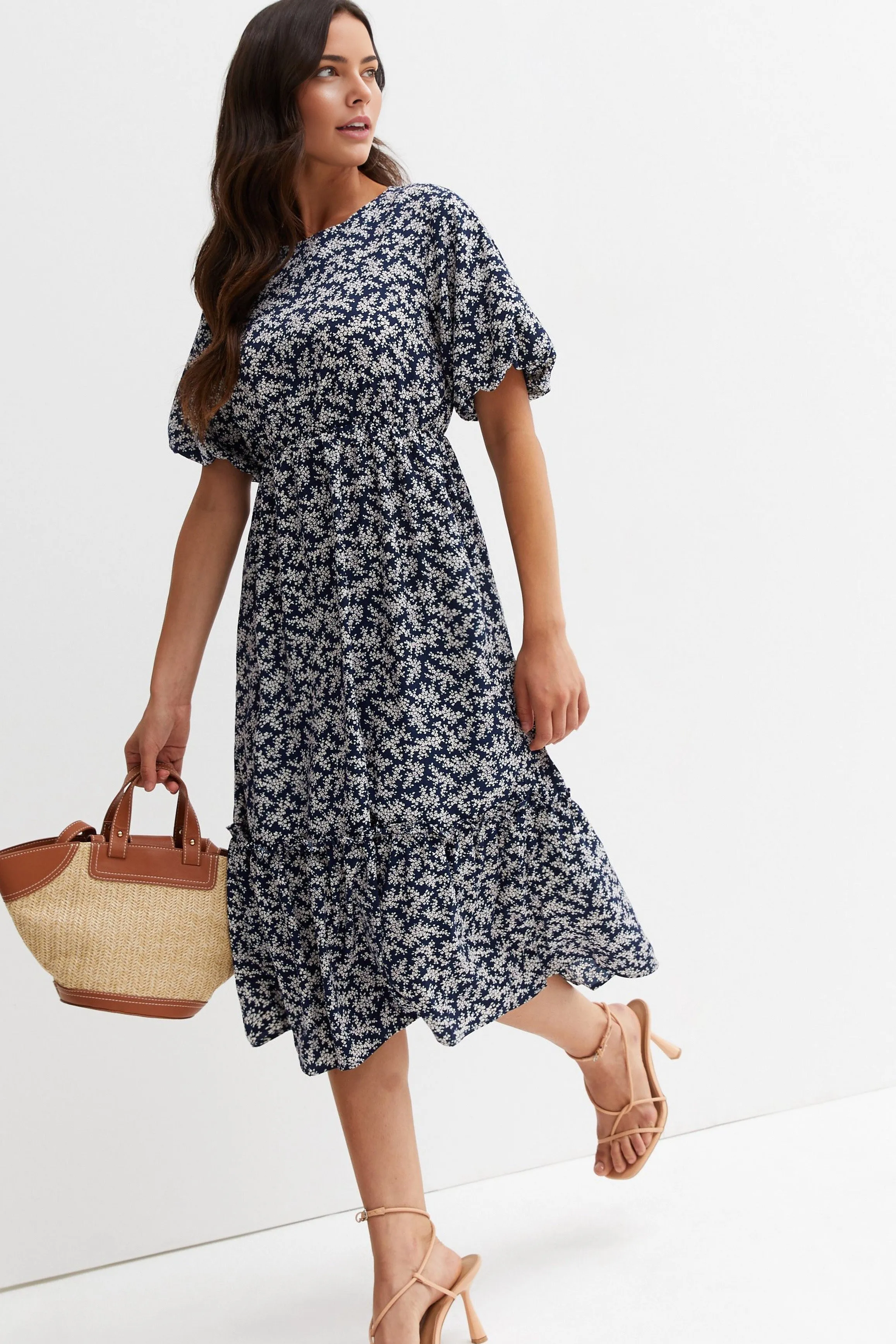 Floral Print Tiered Midi Dress