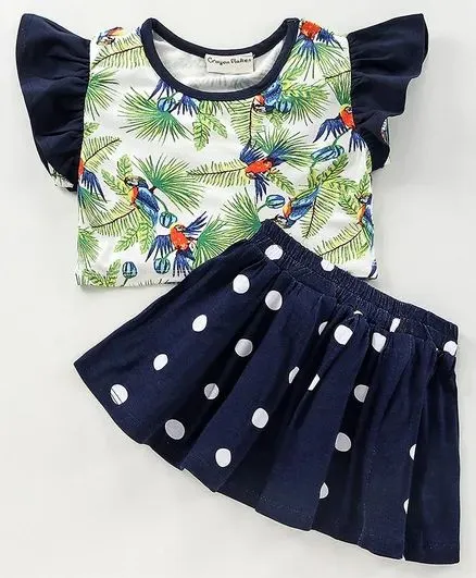 Frilled Forest Print Top Skirt Set