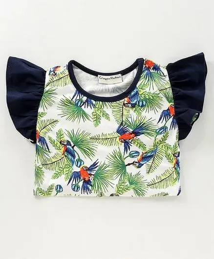 Frilled Forest Print Top Skirt Set