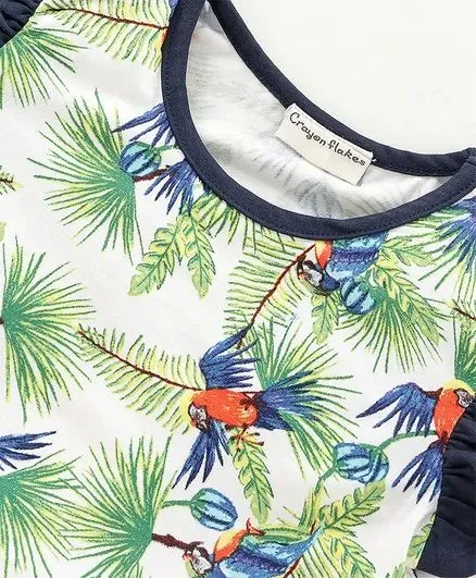 Frilled Forest Print Top Skirt Set