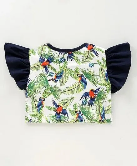 Frilled Forest Print Top Skirt Set