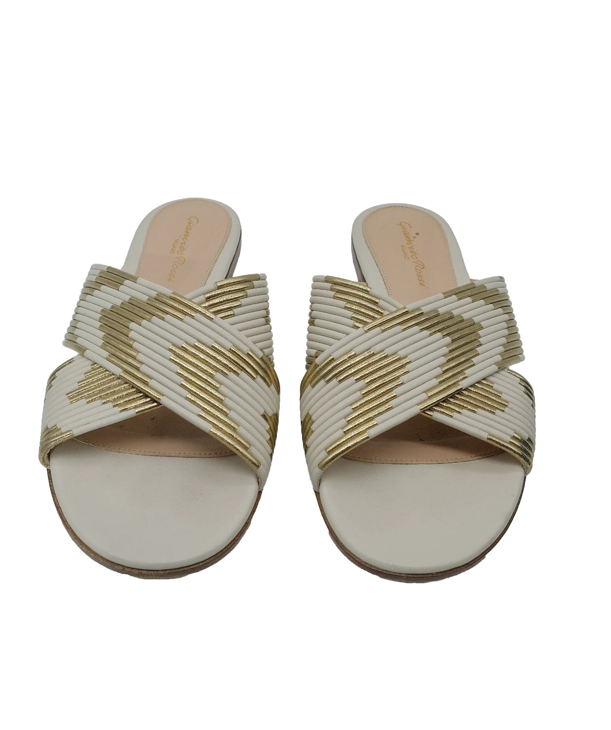 Gianvito Rossi Flat Sandals Beige/ Gold 37 RJC3279