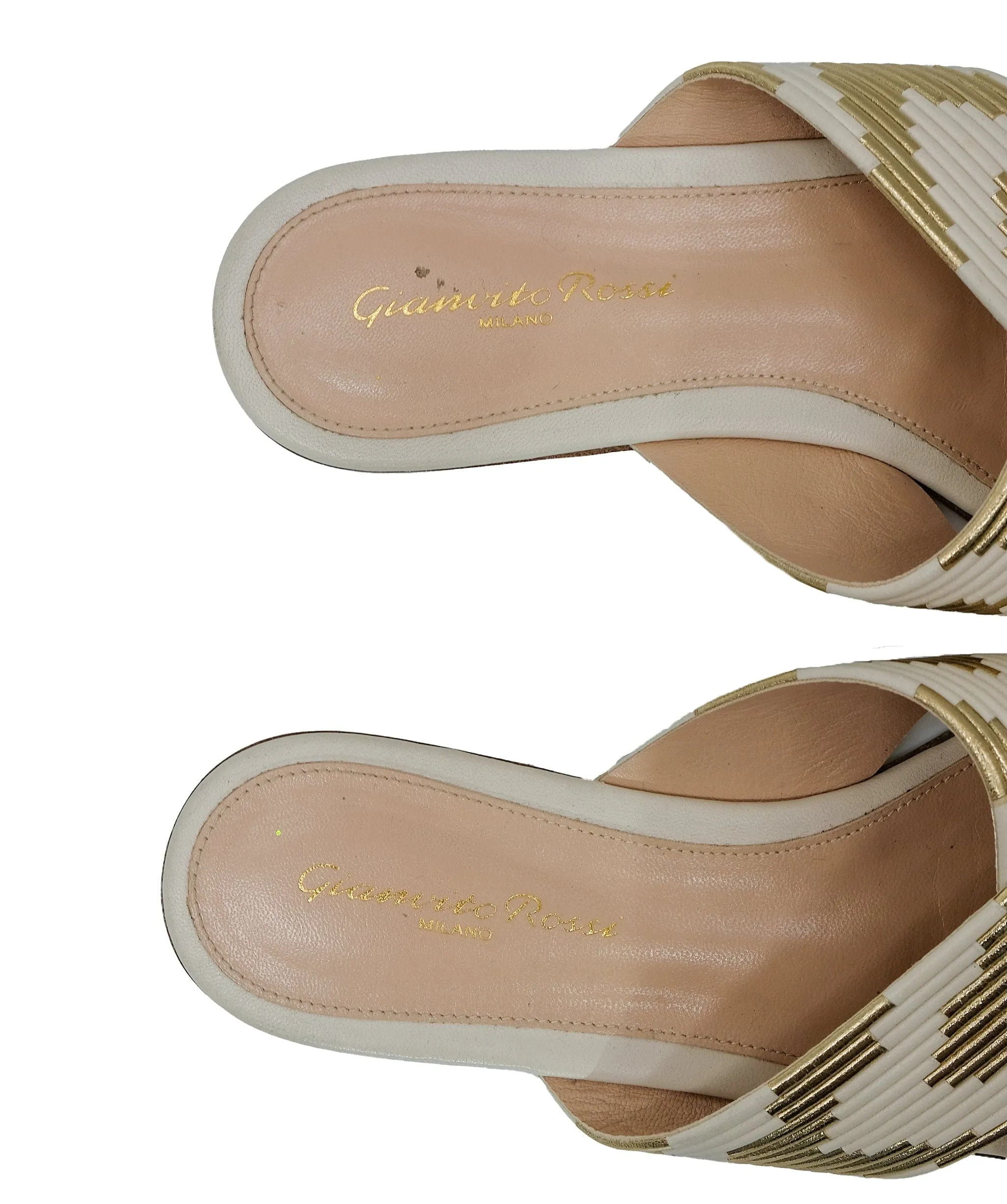 Gianvito Rossi Flat Sandals Beige/ Gold 37 RJC3279