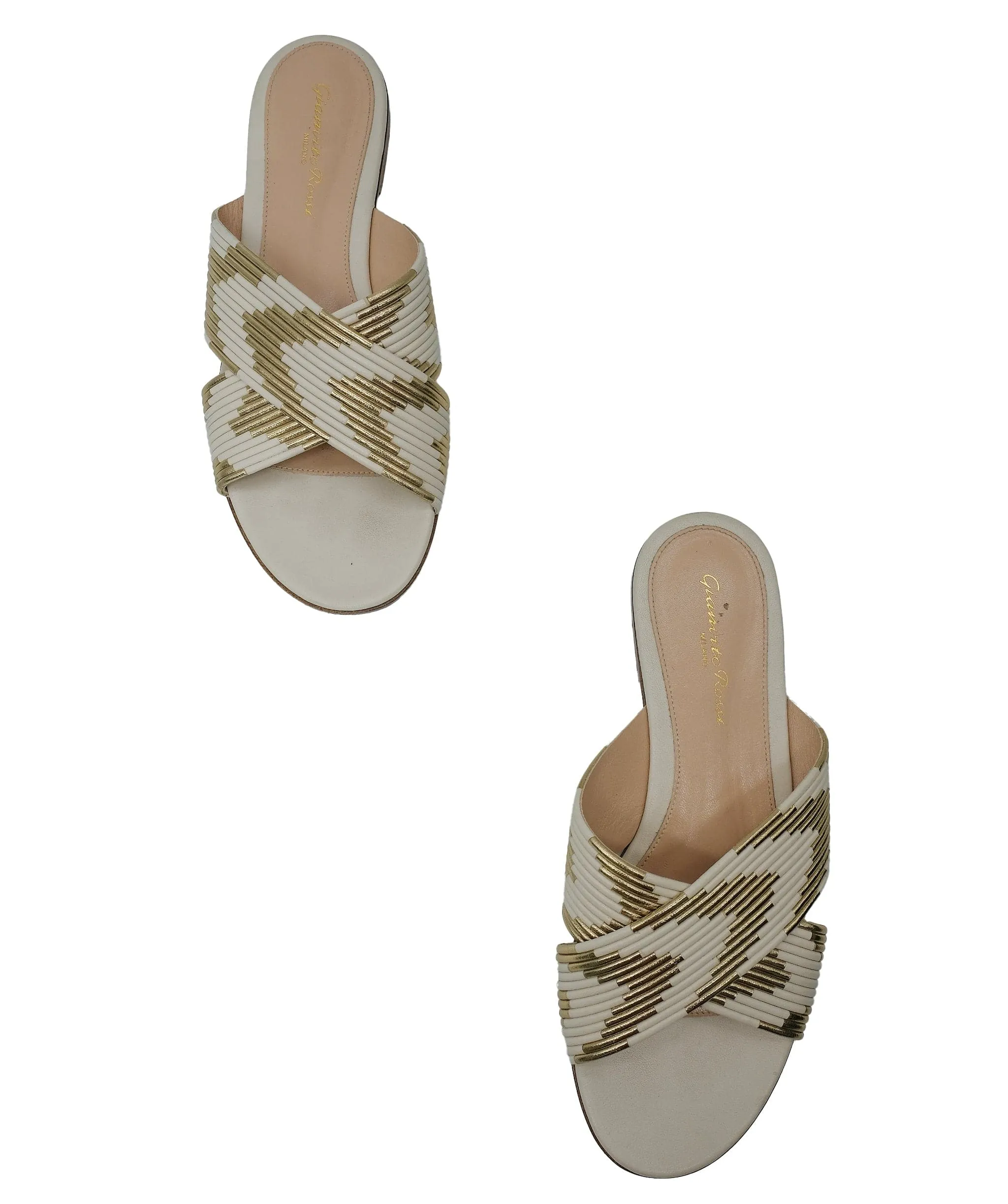 Gianvito Rossi Flat Sandals Beige/ Gold 37 RJC3279