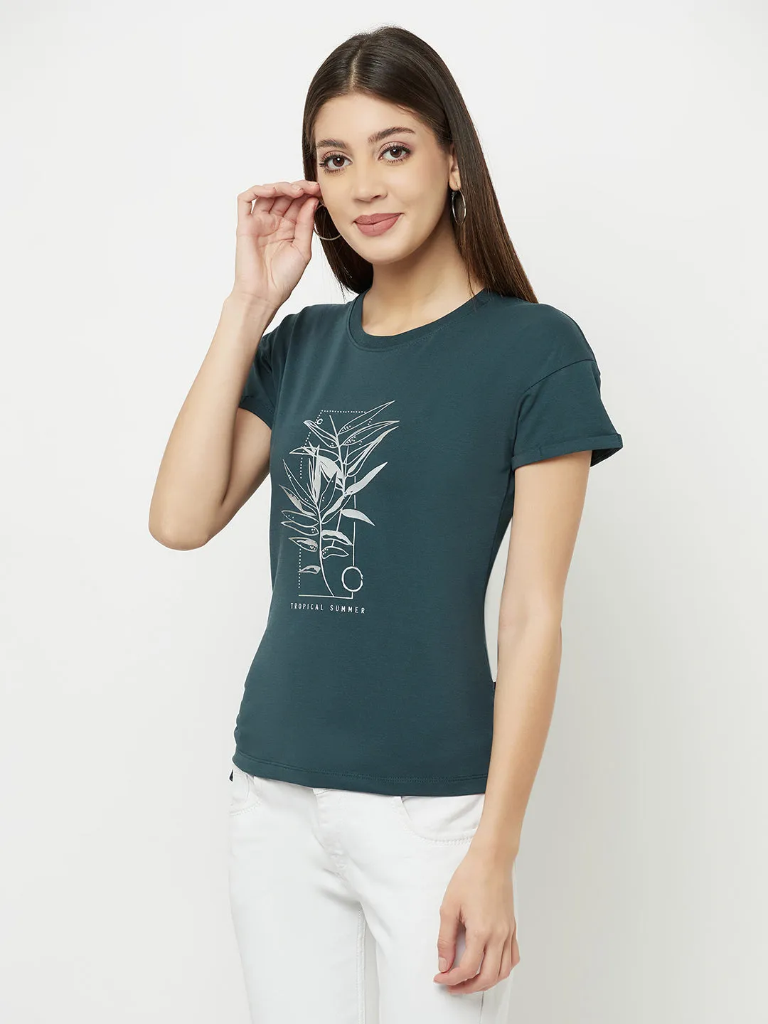 Green Tropical Knotted T-Shirt