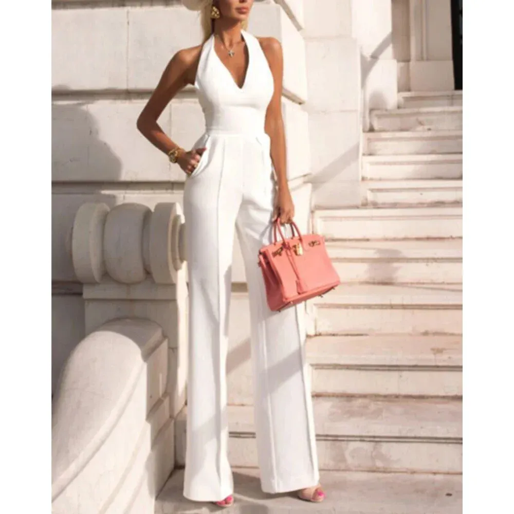 Halter Backless Wide-Leg Jumpsuit