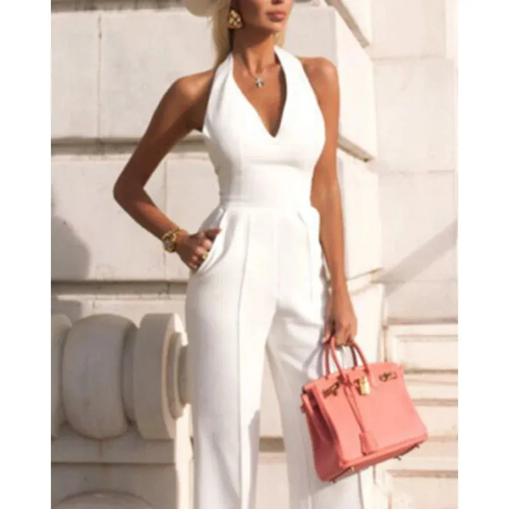 Halter Backless Wide-Leg Jumpsuit