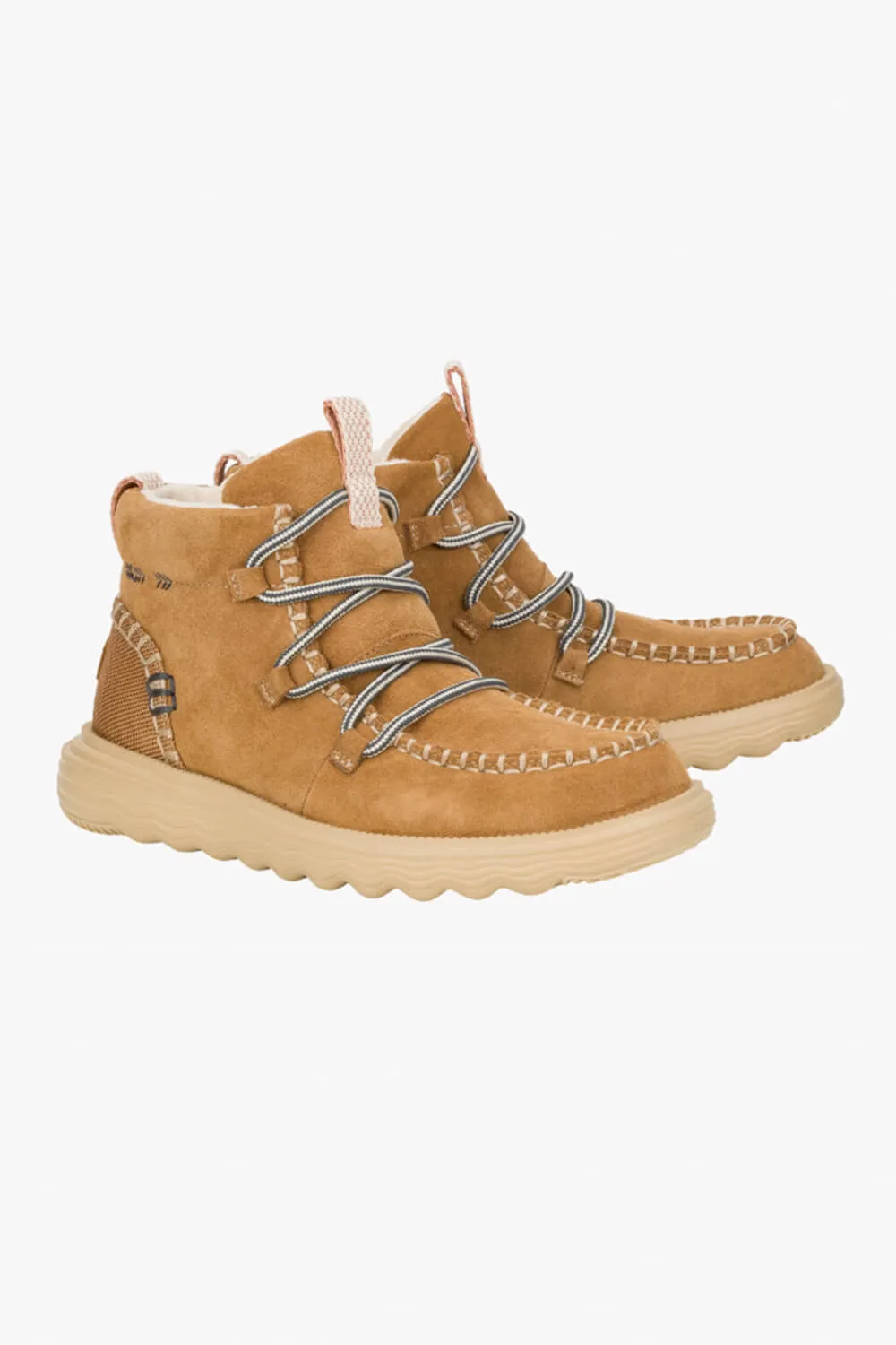 HEYDUDE Women’s Reyes Lace Up Leather Booties in Tan | 42012-265