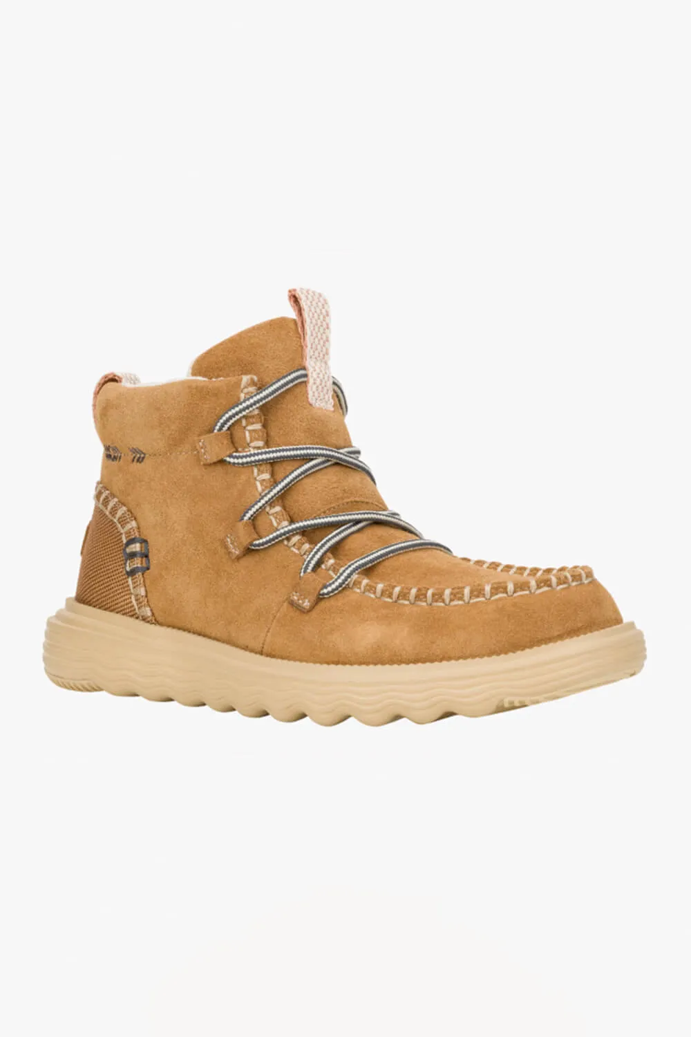 HEYDUDE Women’s Reyes Lace Up Leather Booties in Tan | 42012-265