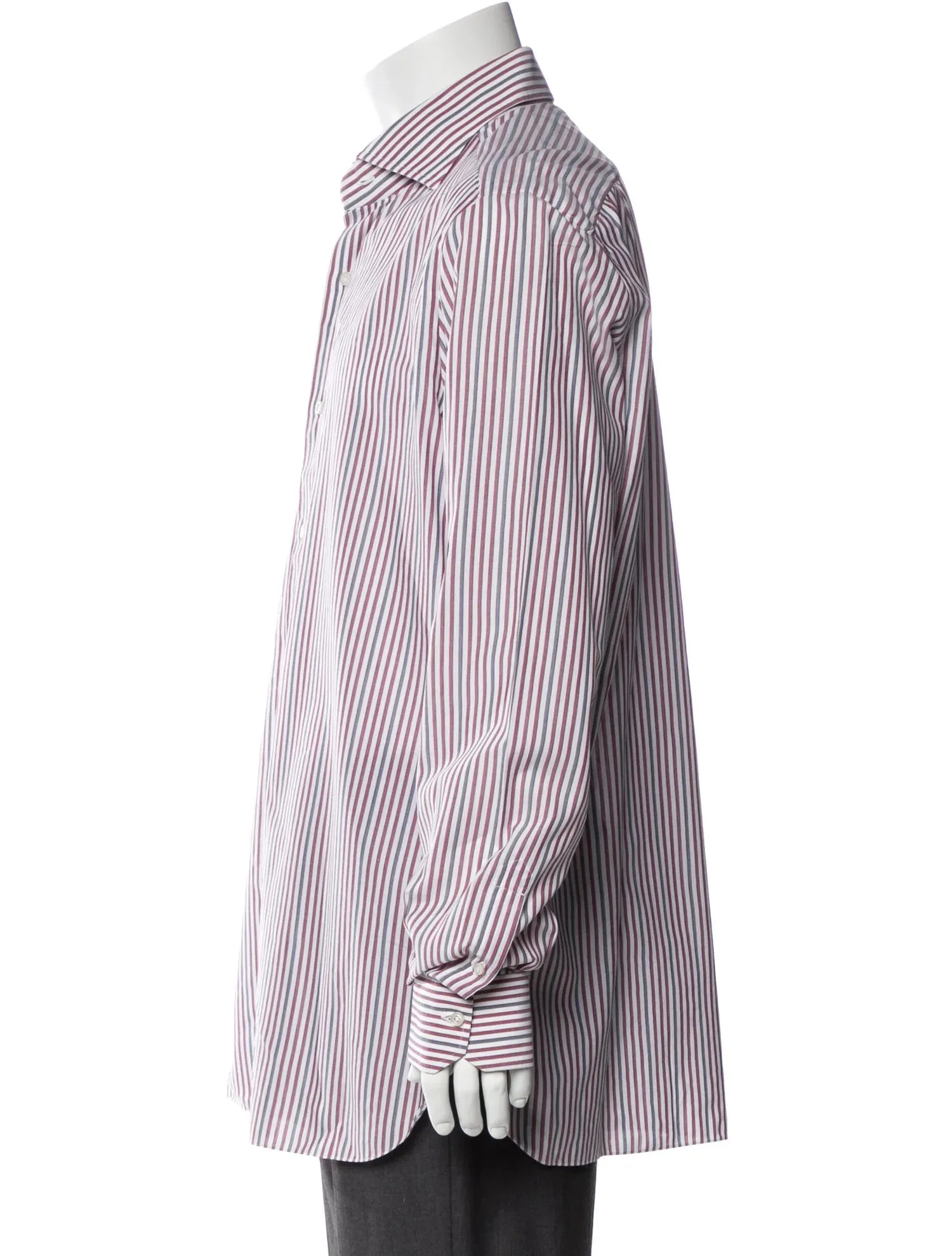 Isaia With With Red & Grey Striped Long Sleeve Button Up Shirt