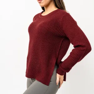 Knit Crew Neck Sweater - Rich Burgundy - Ladies