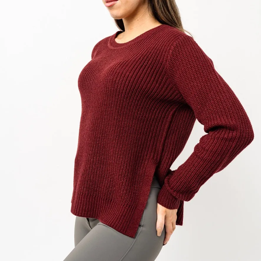Knit Crew Neck Sweater - Rich Burgundy - Ladies