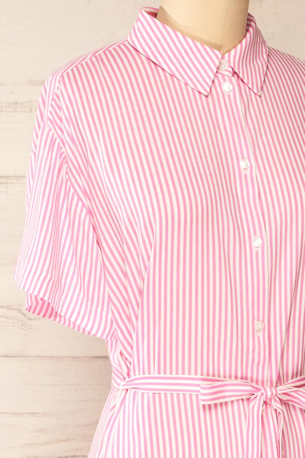 Latresne Pink Stripes | Buttoned Midi Shirt Dress