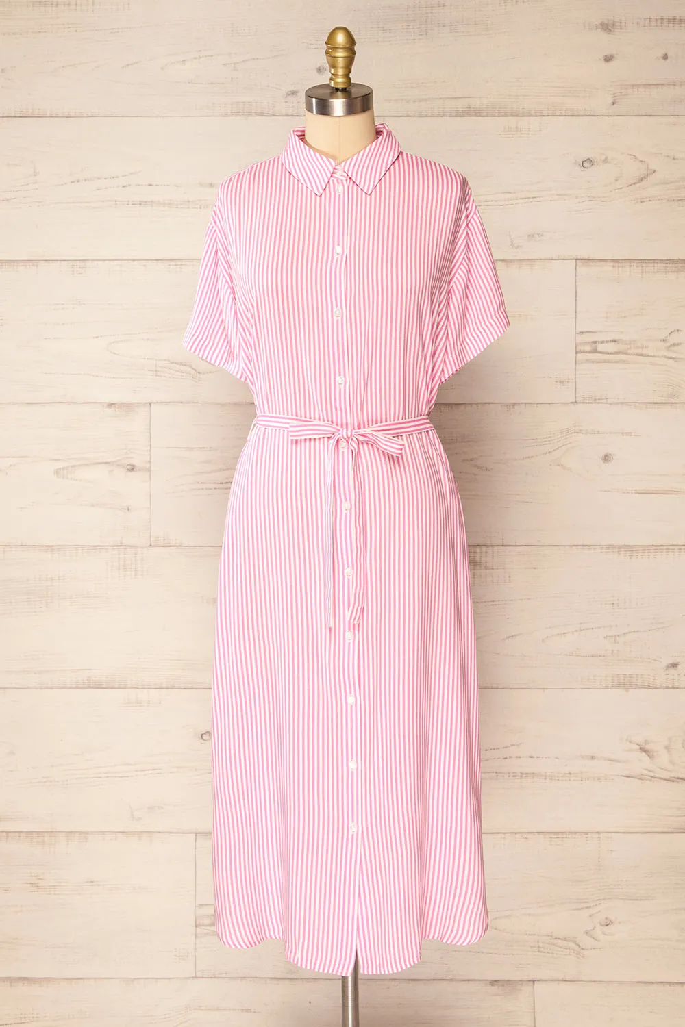 Latresne Pink Stripes | Buttoned Midi Shirt Dress