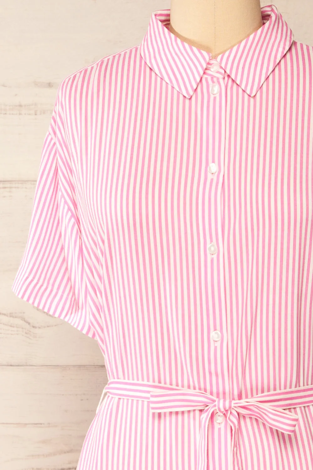 Latresne Pink Stripes | Buttoned Midi Shirt Dress