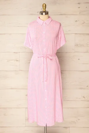 Latresne Pink Stripes | Buttoned Midi Shirt Dress