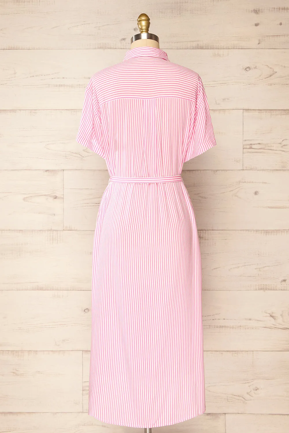 Latresne Pink Stripes | Buttoned Midi Shirt Dress