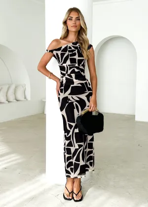 Lavidia Maxi Skirt - Black Abstract