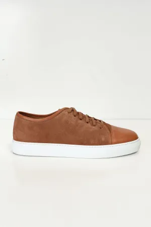 Leather and Suede Court Sneakers - Tan White