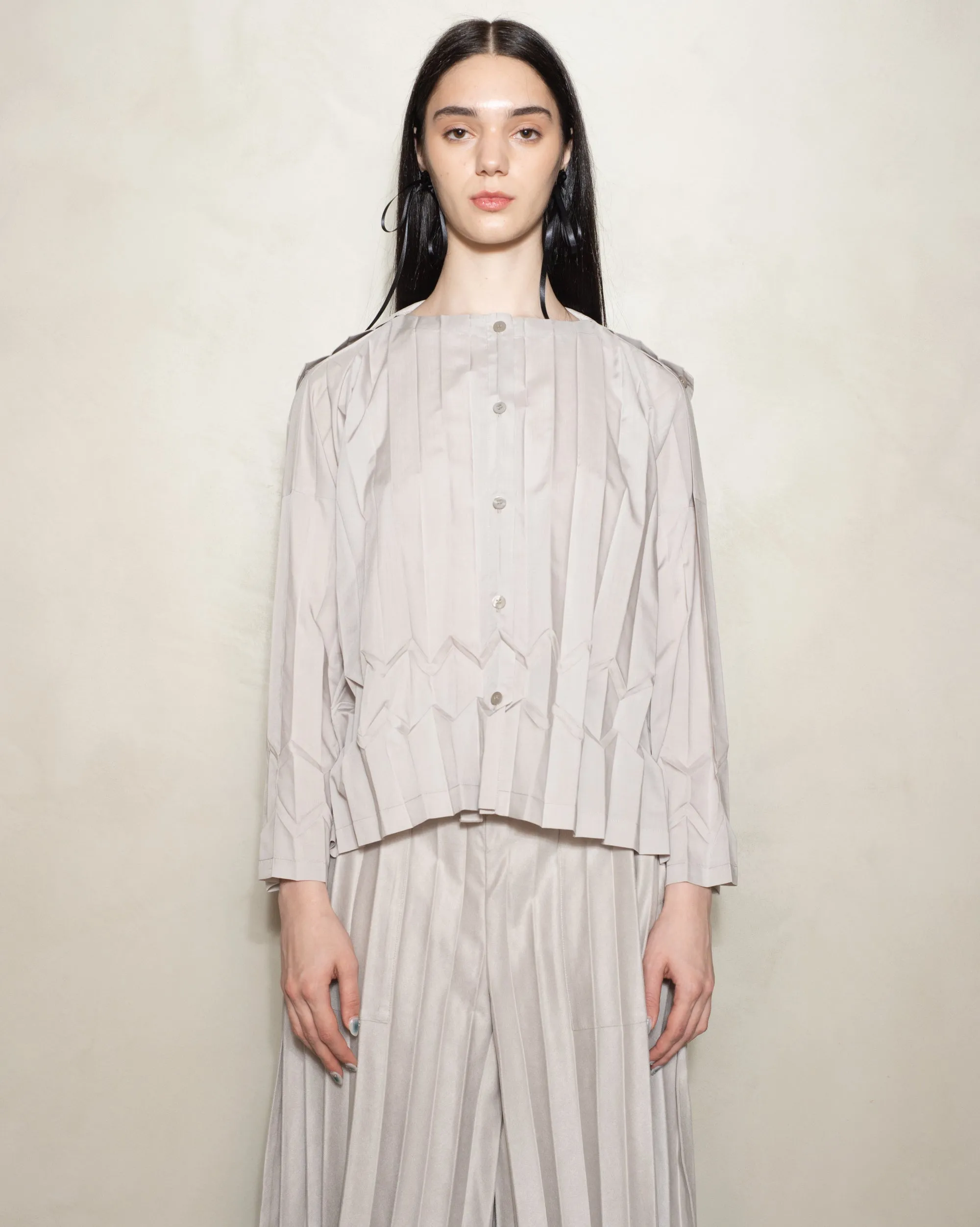 Light Grey Cube Pleats Shirt