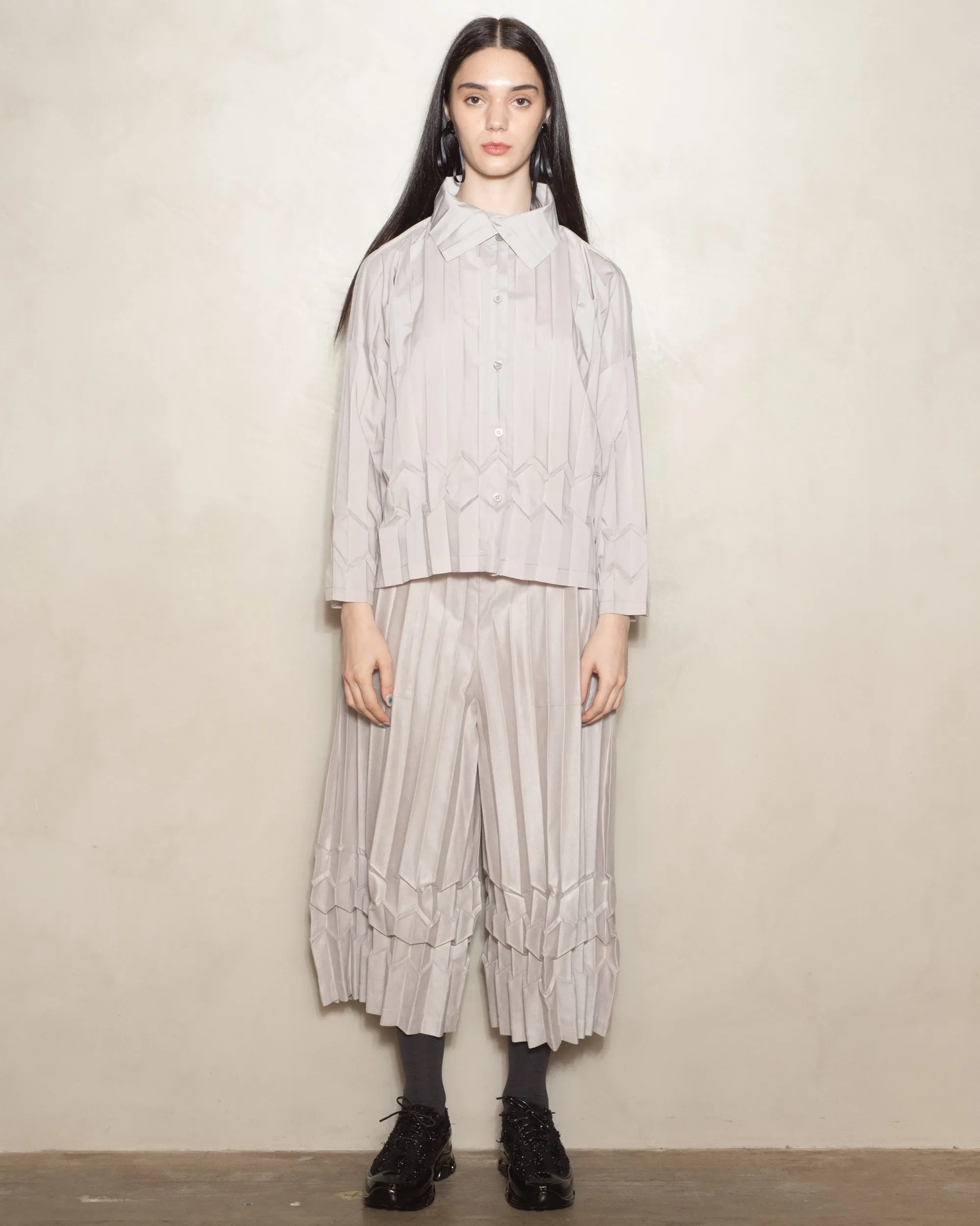 Light Grey Cube Pleats Shirt