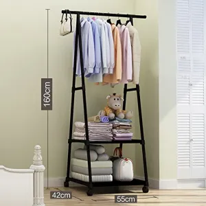 lililili Clothing garment rack coat organizer storage shelving unit entryway storage shelf with 2-tier metal Floor-standing Shelf-black 22”Wx16.5”Dx63”H