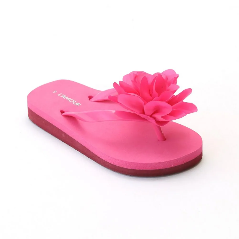Little Girls Fuchsia Organza Flower Flip Flops 8-10 Toddler