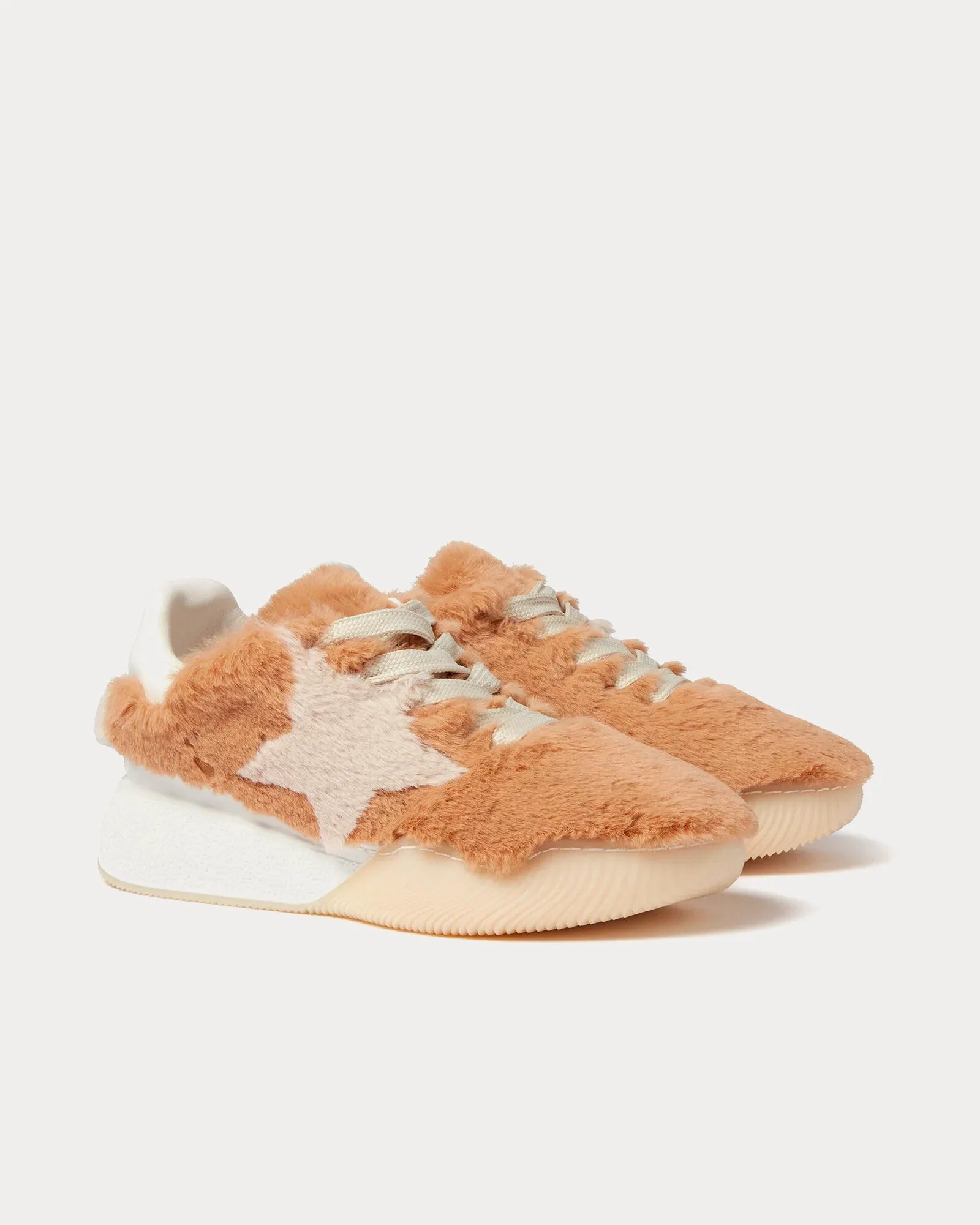 Loop Shaggy Lace-Up Beige Low Top Sneakers