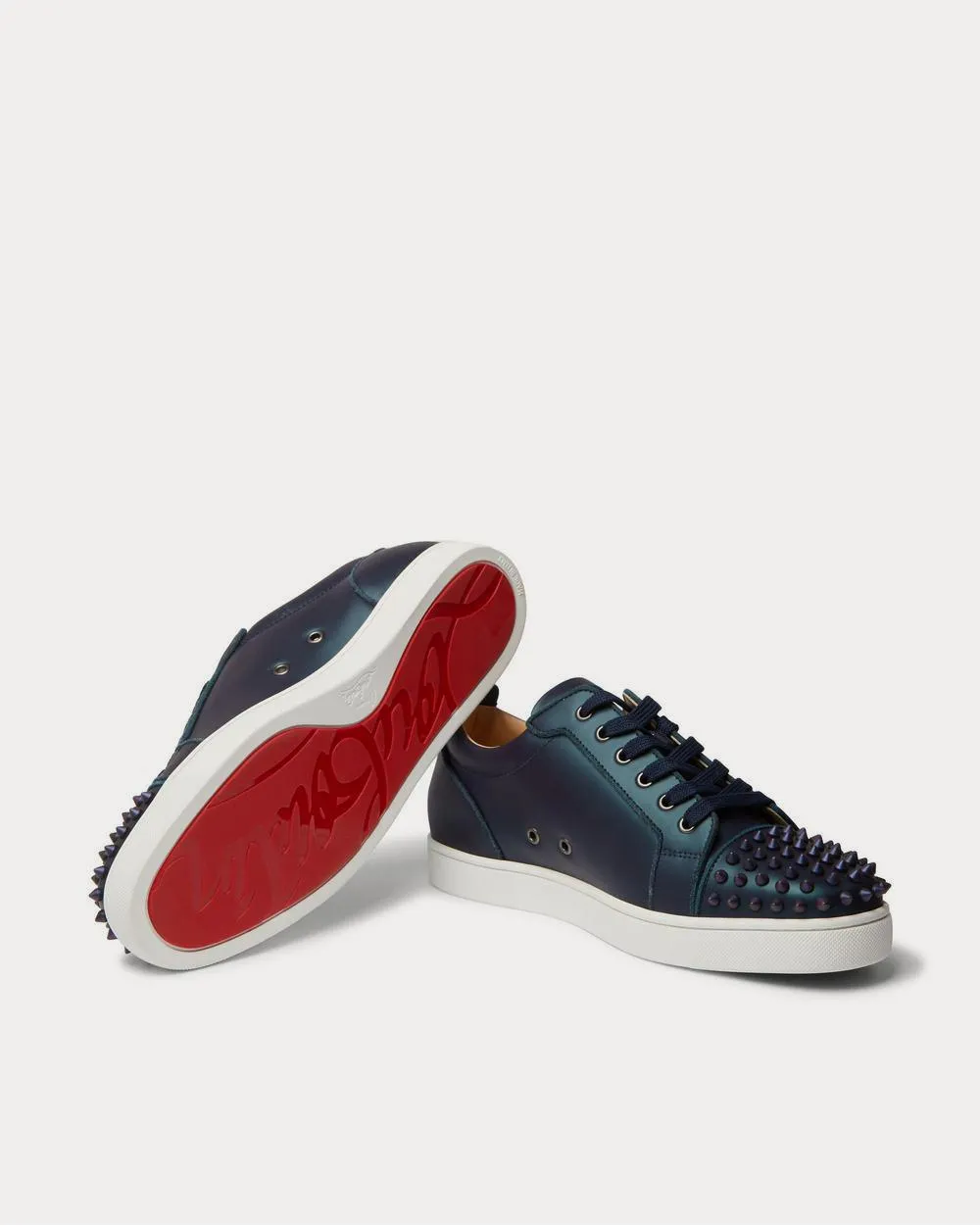 Louis Junior Spikes Cap-Toe Iridescent Leather  Blue low top sneakers