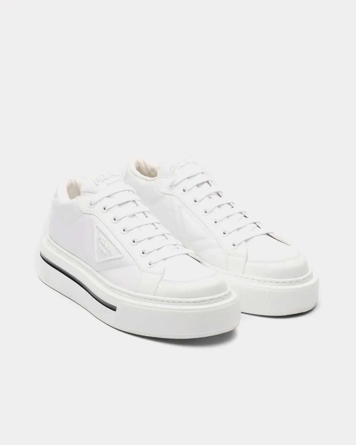 Macro Re-Nylon & Brushed Leather White Low Top Sneakers