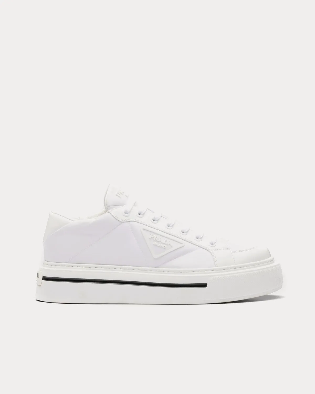 Macro Re-Nylon & Brushed Leather White Low Top Sneakers