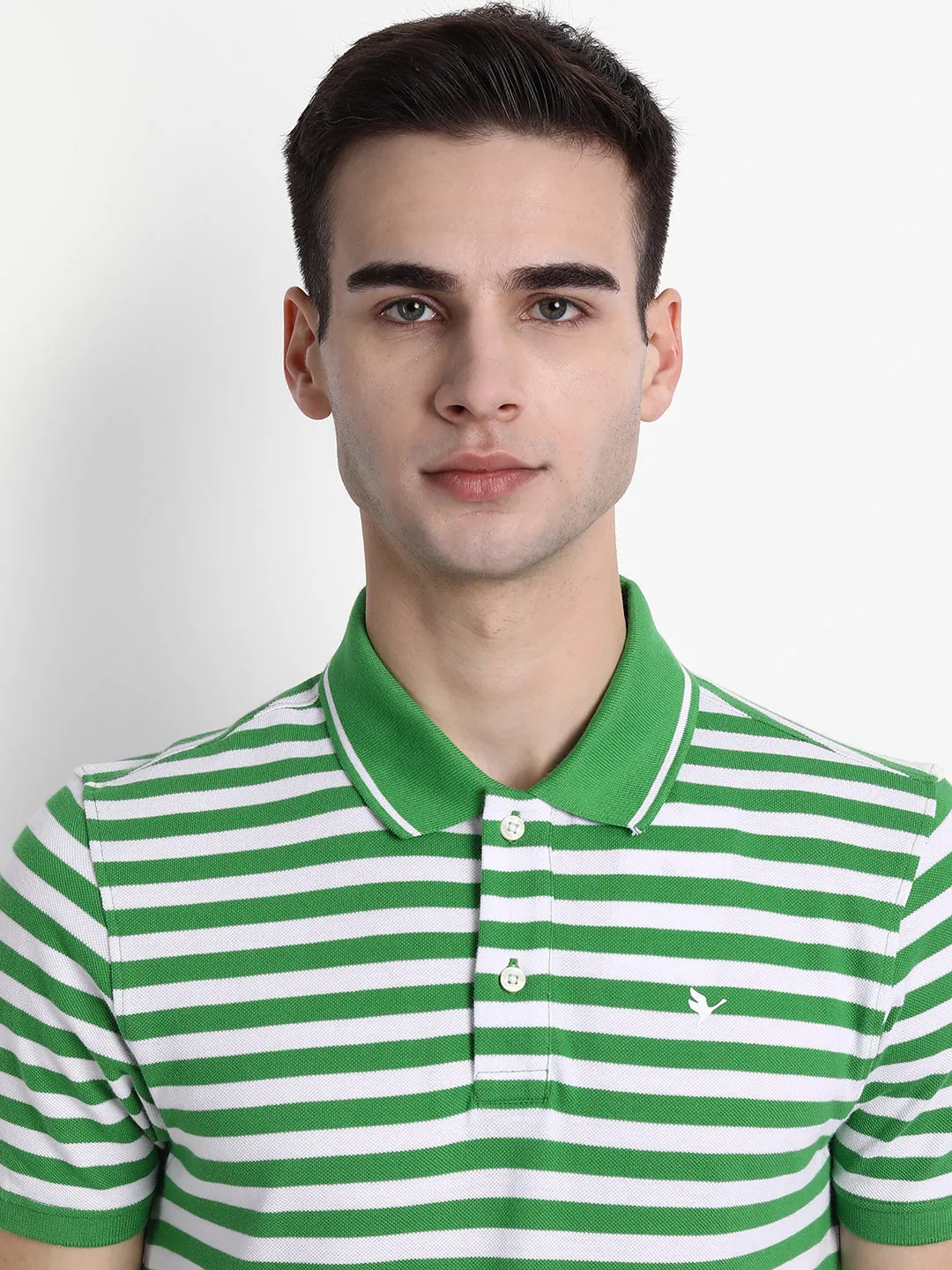 Mens Premium Cotton Stripe Half Sleeve Collar T-Shirts