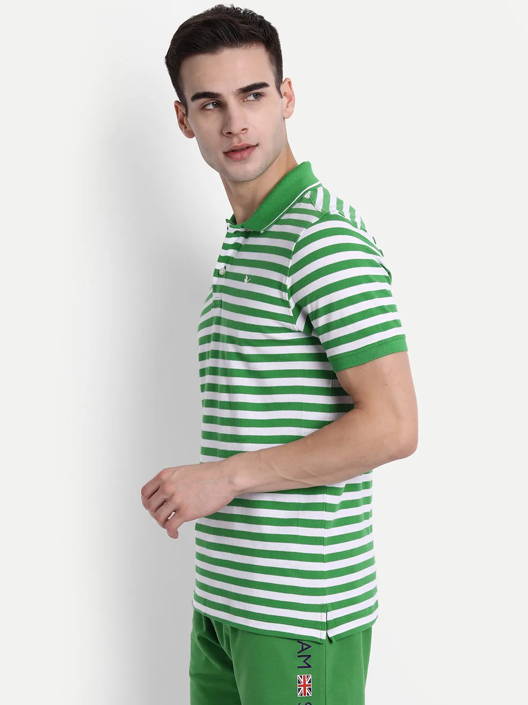 Mens Premium Cotton Stripe Half Sleeve Collar T-Shirts