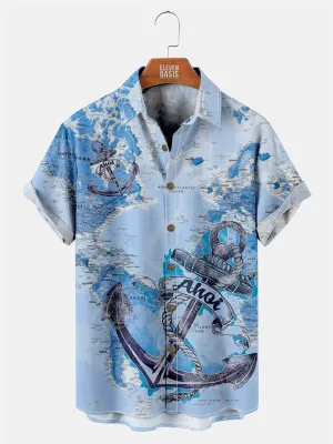 Men's Retro Anchor Print Casual Short Sleeve Shirt