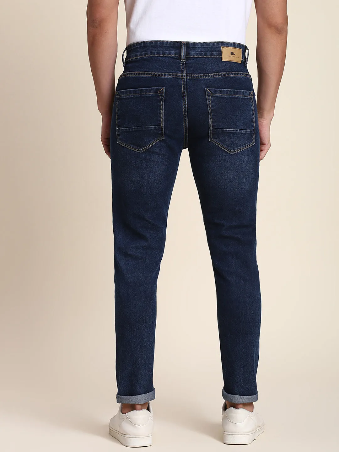 Men's Slim Fit Denim Blue Jeans With 5-Pockets Mid-Rise Stretchable Waistband & Belt Loops