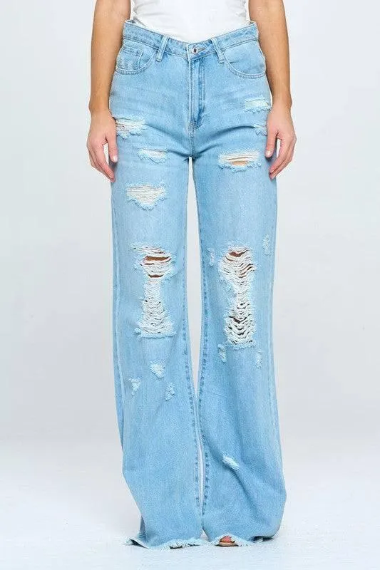 MICA High Rise Distressed Frayed Raw Hem Dad Jeans