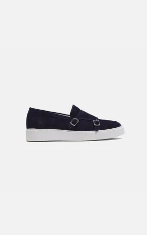 Monk Strap Suede Leather Navy Blue Shoes