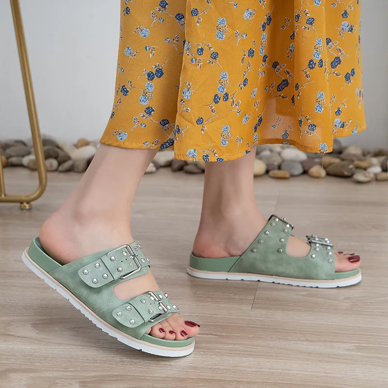 Nanccy Belt Buckle Flat Versatile Women Sandals