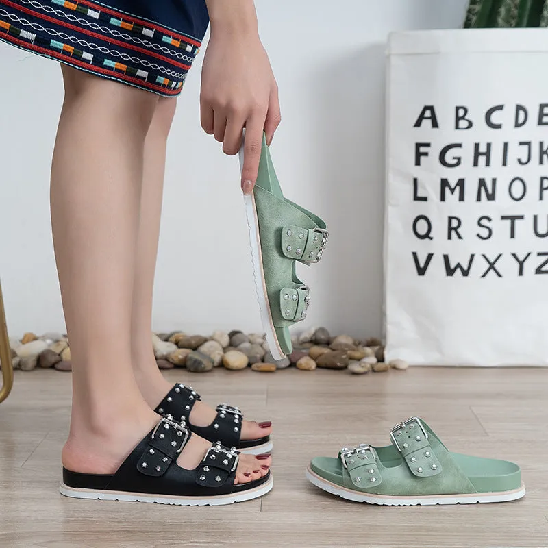 Nanccy Belt Buckle Flat Versatile Women Sandals