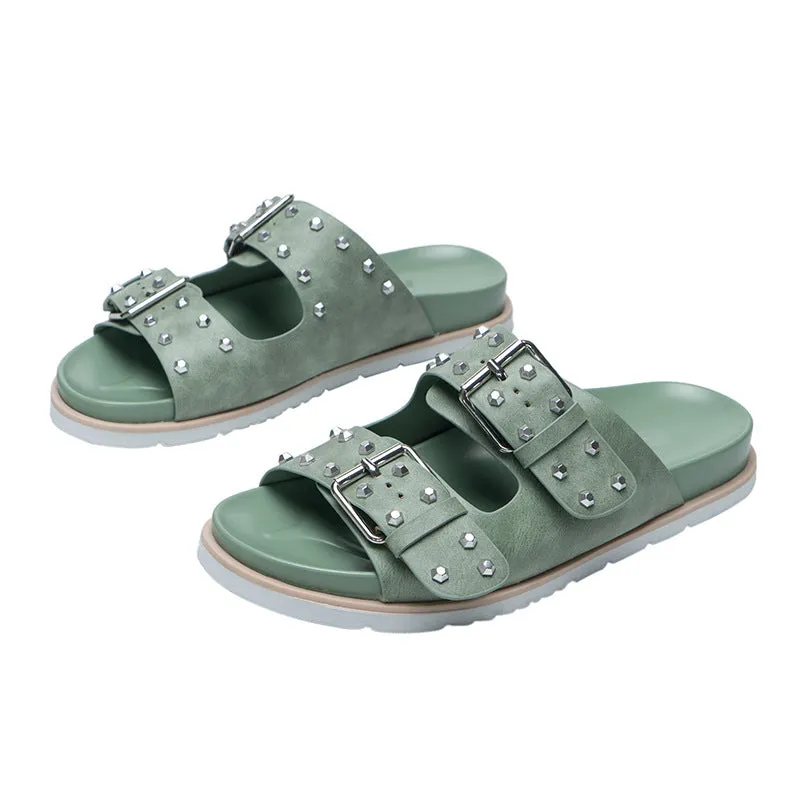 Nanccy Belt Buckle Flat Versatile Women Sandals