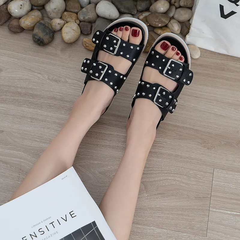 Nanccy Belt Buckle Flat Versatile Women Sandals