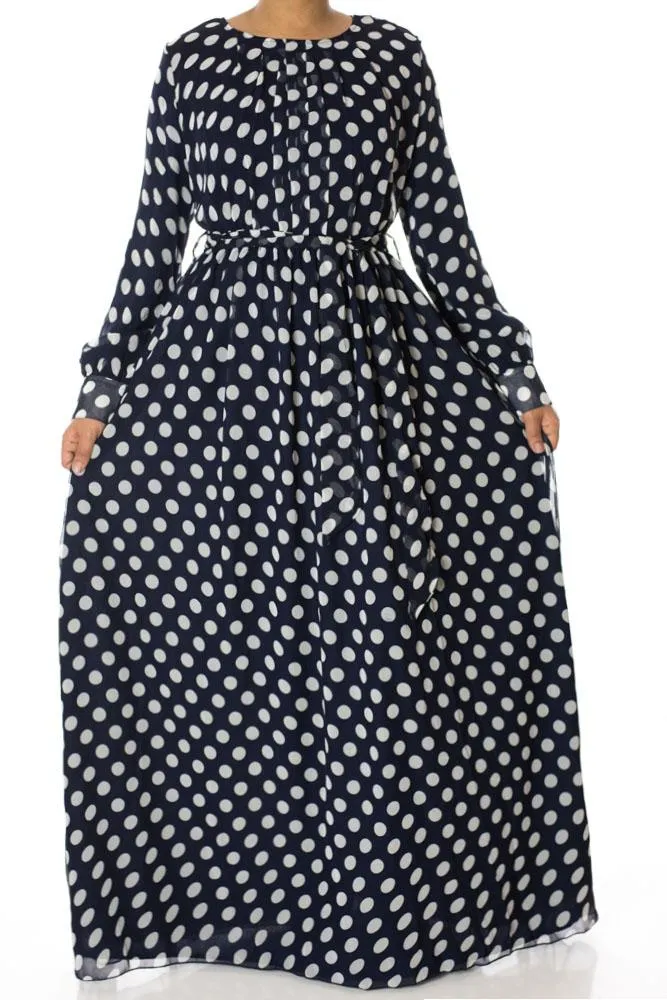 Navy Polka dot maxi dress