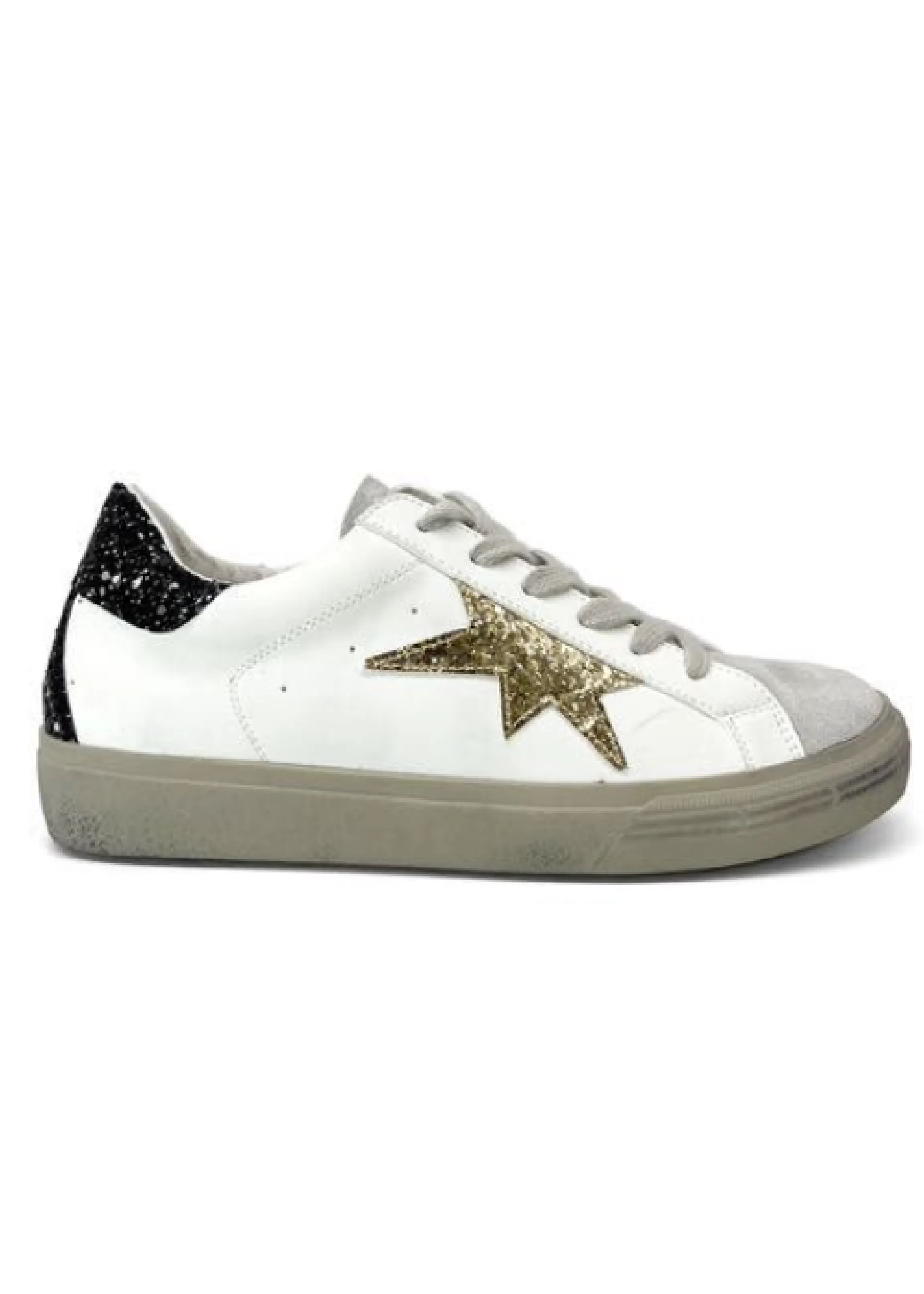 Nuala White Gold Glitter Star Trainers
