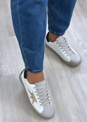 Nuala White Gold Glitter Star Trainers