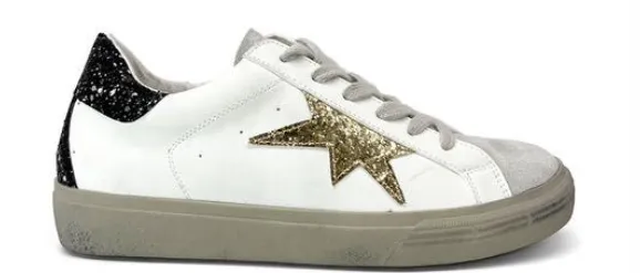 Nuala White Gold Glitter Star Trainers