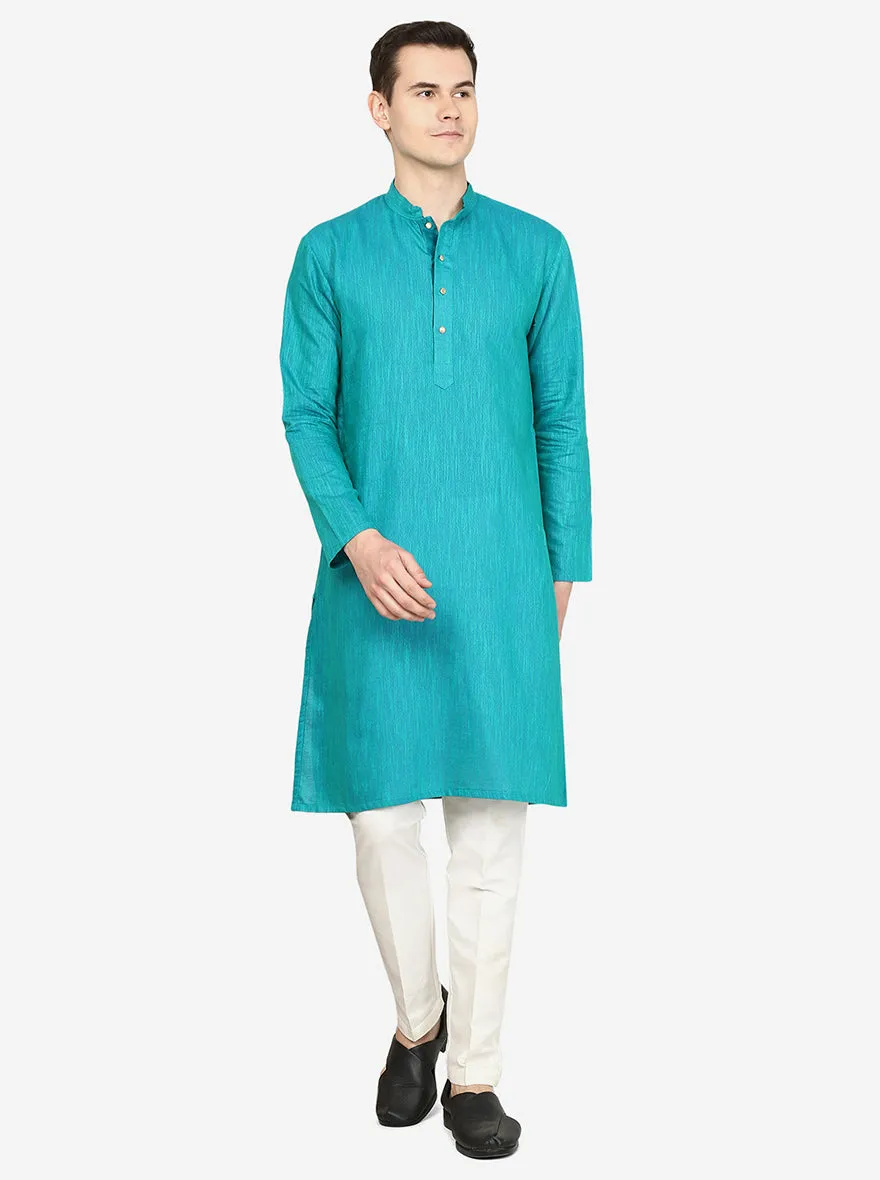 Peacock Green Printed Cotton blend Kurta | The Kurta Company